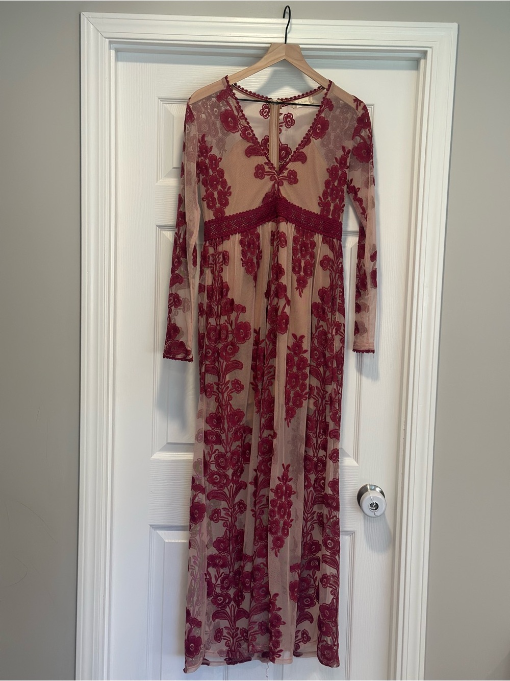 Altar'd State Burgundy Floral Lace Maxi Dress